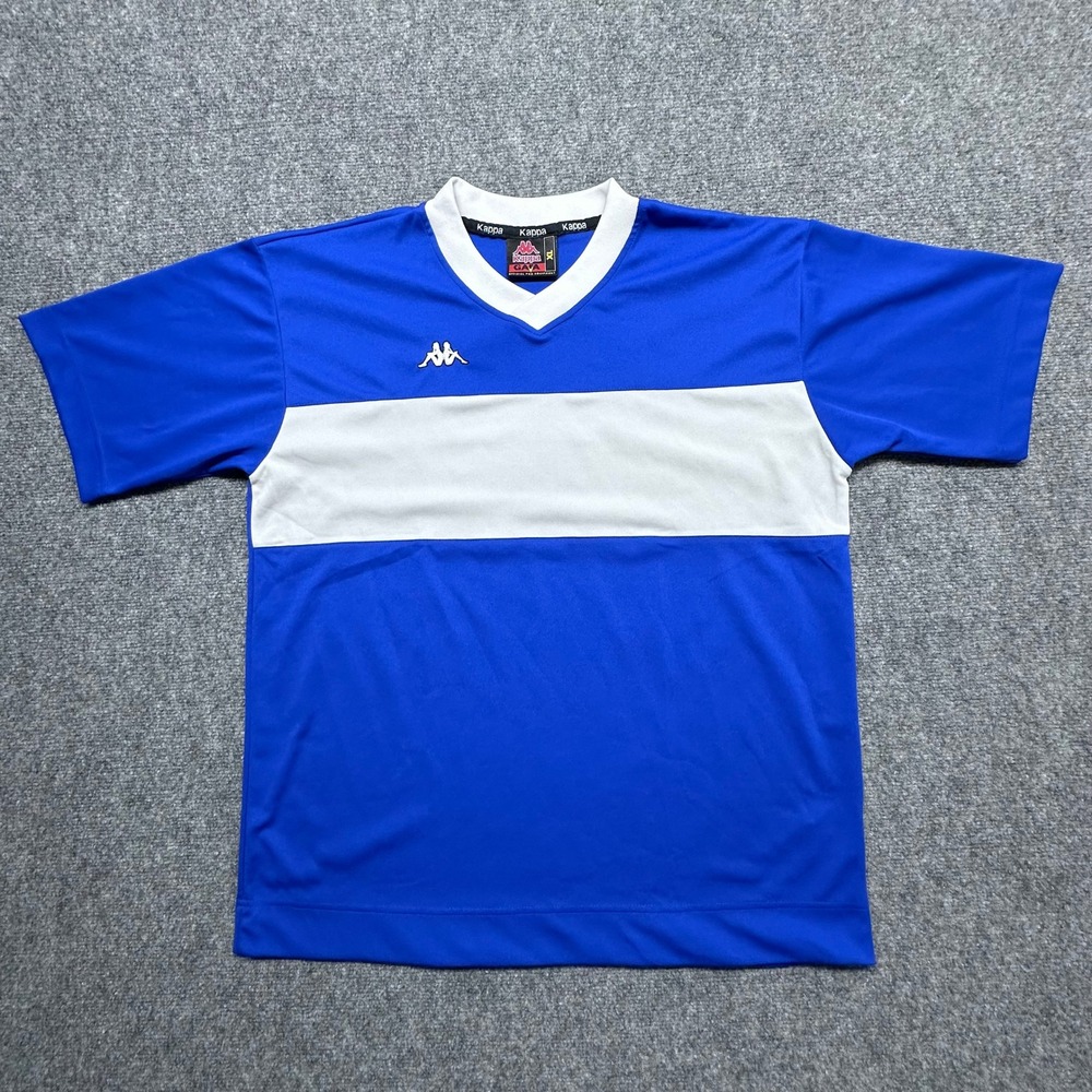 Vintage Kappa Gaya Soccer Jersey XL Blue White Stripe Made in USA 100% Polyester